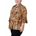 thumbnail image 2 of NY Collection Women's Plus Size 3/4 Bell Sleeve Pleat Front Y Neck Top, 2 of 4