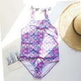 thumbnail image 2 of ibiyuan One Piece Bathing Suit for Girls Tankini with Shorts Toddler Bathing Suit Girl Adjustable Strap Cute Pattern Print Bikini Set Swim Tank Top Cut Out Modest Swimwear,Purple-C, 2 of 5