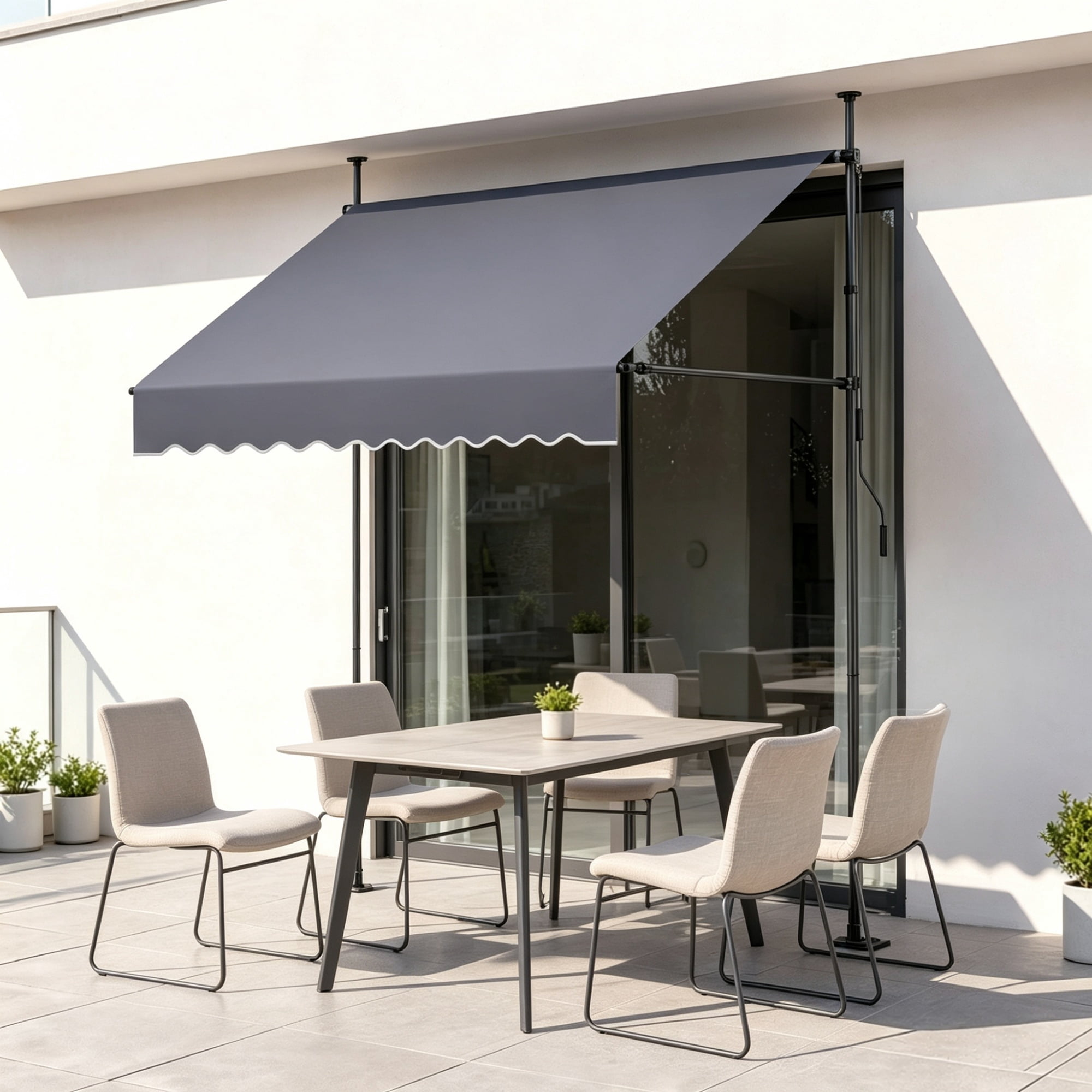 78" Manual Retractable Patio Awning, Height Adjustable Sunshade Canopy with Crank Handle for Backyard & Balcony