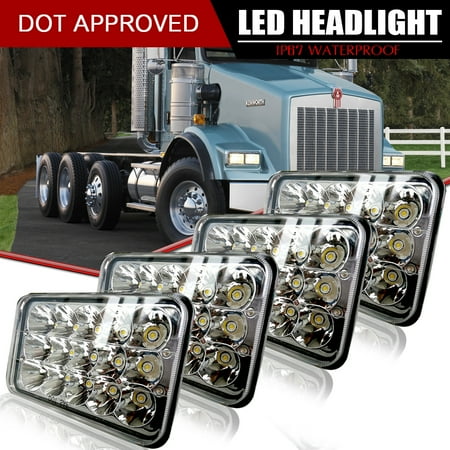 DOT Approved 4X6 LED Headlight Hi/Lo Sealed Beam Replace H4651 H4656 Hid Bulb Headlamps KW Kenworth T600 W900 T800 Truck Peterbilt 379 378 Freightliner FLD120 FLD112