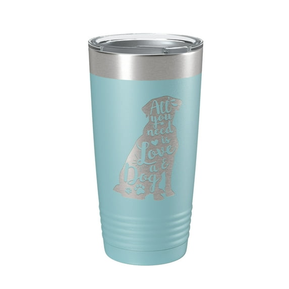 Love and a Dog Tumbler Dog Lover Travel Mug All You Need is Love Insulated Laser Engraved Coffee Cup Pet Owner Gift 20 oz Light Blue