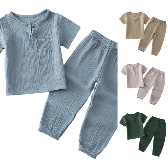 Bigetiay Boys Summer Short Sleeve Outfit Lightweight Casual Two Piece Ensemble for Toddler Kids, Size 18-24 Months