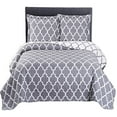 thumbnail image 1 of Royal Tradition Meridian Printed Microfiber Over-Sized Full/Queen 92-Inch Wide x 96-Inch Long, 3PC Quilt Set, Grey with White, 1 of 2