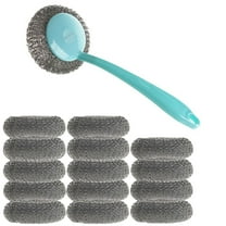 Wideskall 15 Pieces Kitchen Cleaning Stainless Steel Sponge Scrubbers with Handle Scouring Pad Brush Steel Wool Scrubber