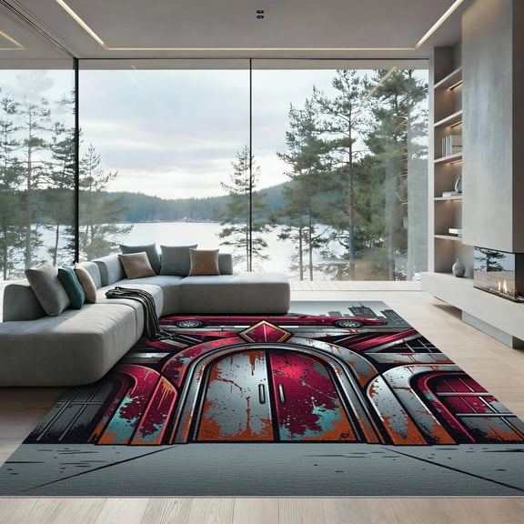 ODIKA 5'x7' Machine Washable Non-Slip Area Rug, Industrial Red High Traffic Rug, Red, 941907