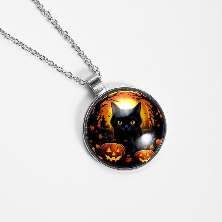 OWNMEMORY Halloween Jack-o'-lantern and Cat Pattern Stunning Glass