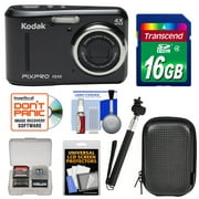 KODAK PIXPRO Friendly Zoom FZ43 Digital Camera (Black) with 16GB Card + Case + Selfie Stick + Kit
