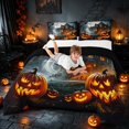 thumbnail image 3 of Homewish Halloween Pumpkin Queen Comforter Set, Owl Ghost Castle Comforter Sets Queen, Dark Grey Orange, Black Reversible, 3-Piece 1 Comforter and 2 Pillowcases, 3 of 5