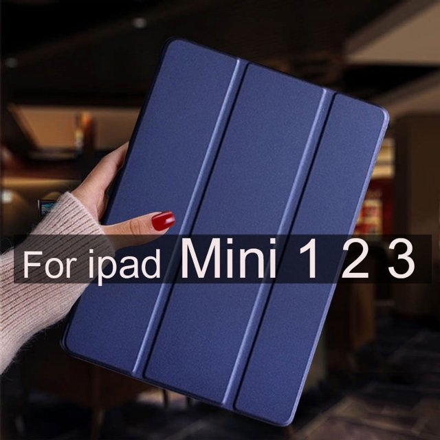 For ipad mini 5 4 3 2 1 Case Leather Stand Smart Tablet Cover Skin For iPad Mini 4 Case Mini 2 3 1 Mini 5 2019 Protective Shell Mini 123 Navy blue