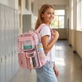 thumbnail image 6 of Transparent Backpack for Women Men, Clear PVC Bookbag Stadium Approved Heavy Duty School Bag with Reinforced Shoulder Straps - Spacious Travel Daypack for Students Teens Adults, Concert, Work, Pink, 6 of 7