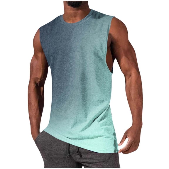 YUGYXL Sleeveless Tank Top for Men Crew Neck Fashion Gradient Print Athletic Shirt Casual Summer Breathable Gym Muscle Tee Mint Green XXL