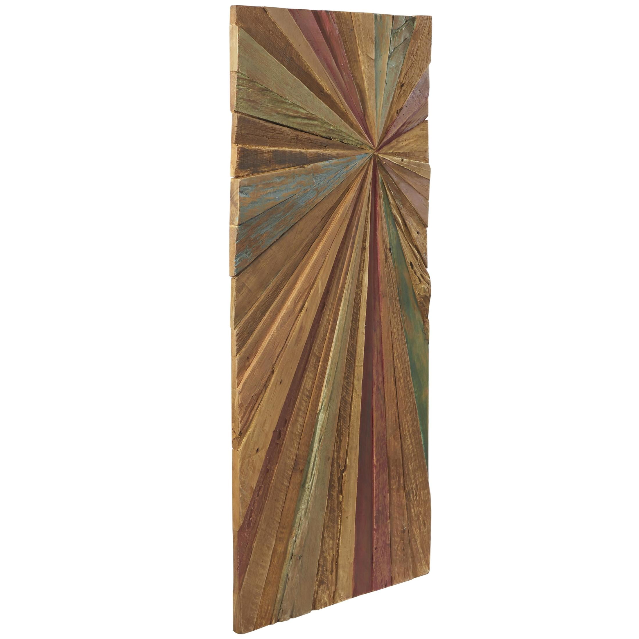 DecMode Multi Colored Teak Wood Handmade Painted Panel Starburst Wall Decor