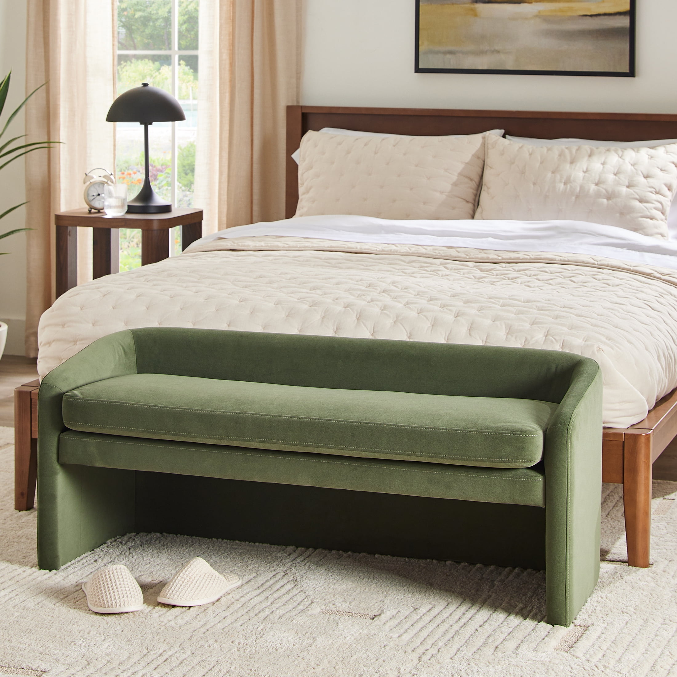 Better Homes & Gardens Wyatt 50" Velvet Accent Bench, Olive