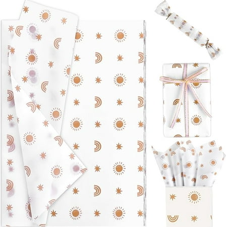 100 Sheets 20 * 14 Inches Sunshine Boho Rainbow Tissue Paper for Gift Wrapping Boho Wrapping Paper Printed Pastel Tissue Paper Bulk for Gift Bags for Birthday Wedding Baby Shower DIY Craft