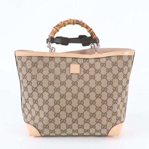 Pre-Owned Gucci GG Canvas Bamboo 311175 Leather Handbag Tote Bag Brown Women's