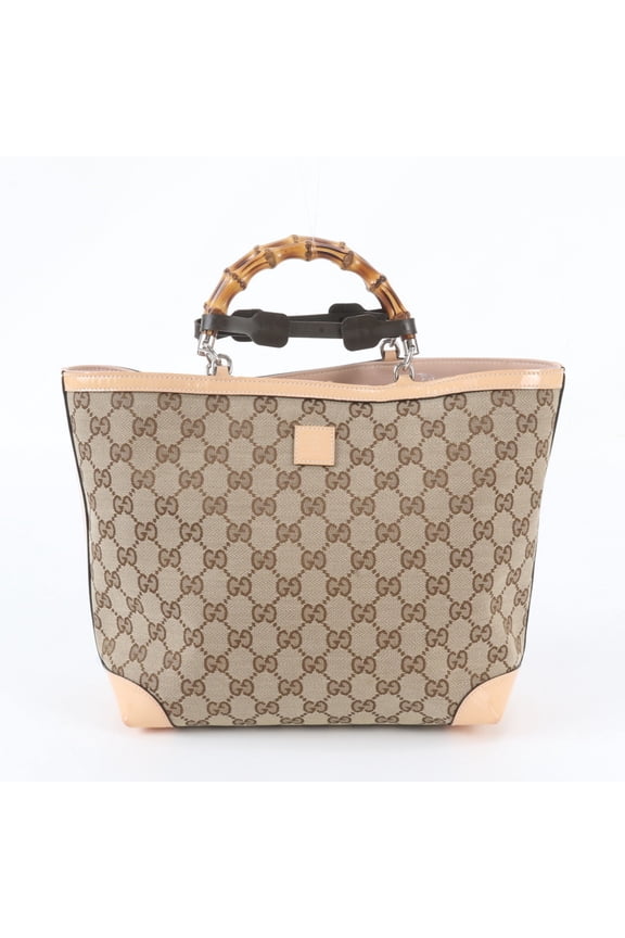 Pre-Owned Gucci GG Canvas Bamboo 311175 Leather Handbag Tote Bag Brown Women's