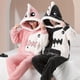 thumbnail image 2 of Conjunto de pijama con capucha para hombre y mujer, ropa de dormir gruesa con dibujos de dinosaurios, estilo coreano, holgada, para parejas, para invierno, 2 of 4