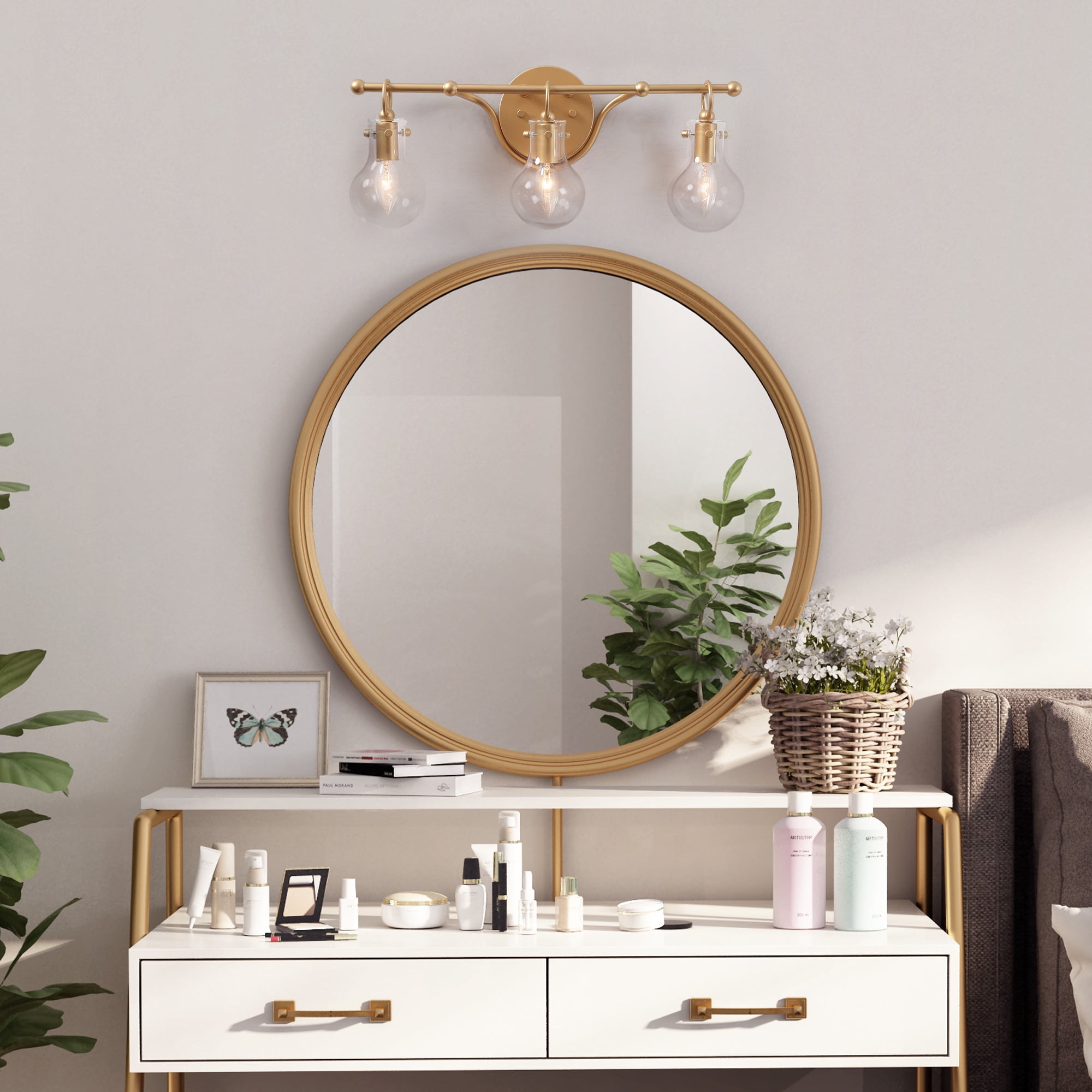 LNC Bathroom Vanity Lighting Fixtures Modern Gold Wall Sconce 3-Lights