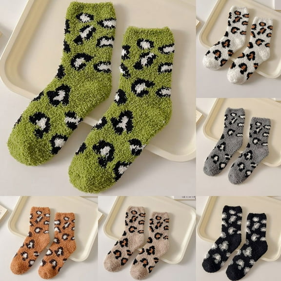 QLEICOM Socks for Women,Womens Socks,Women's Mid-Crew Socks with Print and Plush Fleece for Nighttime Warmth Cozy Sleep Socks Feature Extra Soft Lining for Maximum Comfortable Black