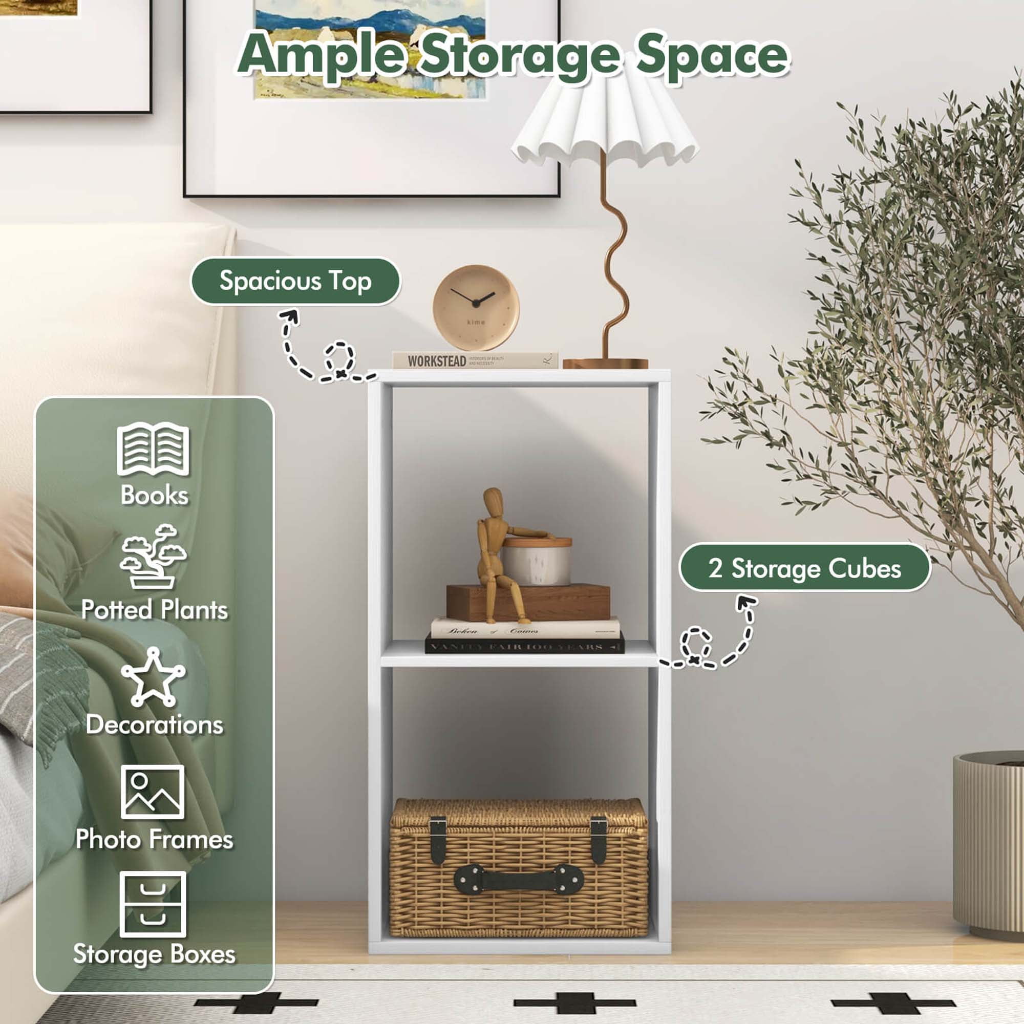 Costway 2-Cube Bookcase Open Back Bookshelf with Anti-tip Kit Modern Style Organizer