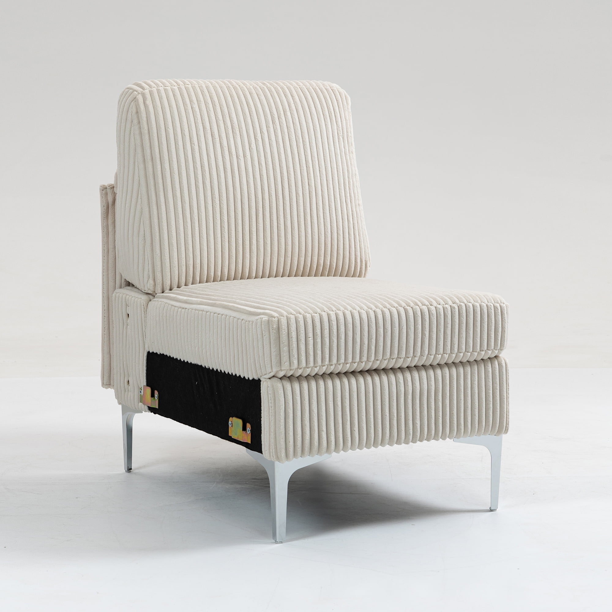 Modular Sectional Sofa, Armless Seat, Single Accent Chair, Beige Corduroy Fabric, Versatile Seating Arrangements