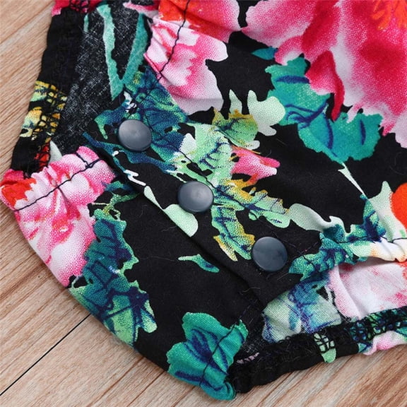 Vedolay Rompers Baby Girl Floral Overalls Spaghetti Straps Flare Oversize Romper Jumpsuit Cowgirl Clothes for Toddler Girls,Black 9-12 Months