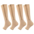 thumbnail image 1 of CSChome Women Zipper Compression Socks 2 Pairs Women Men Side Zipper Compression 15-20 mmHg Open Toe Knee High Support Varicose Vein Run, 1 of 7