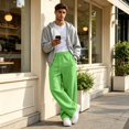 thumbnail image 5 of Men's Baggy Sweatpants Wide Leg Lounge Pants Drawstring Waist Loose Fit Jogging Trousers with Pockets Fluorescent Green XL, 5 of 5