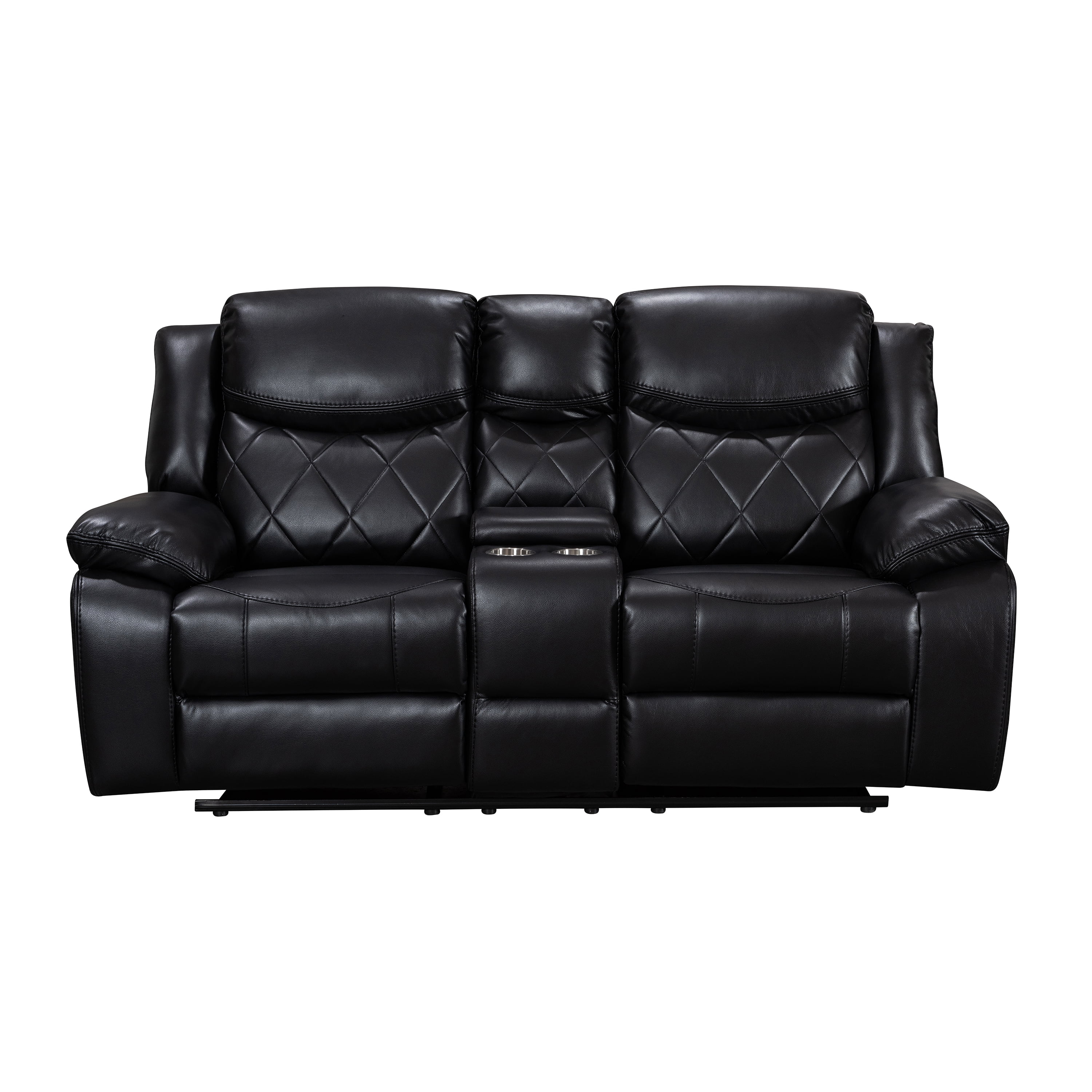 Contemporary Plush Faux Leather Upholstered Power Reclining Love Seat, Black