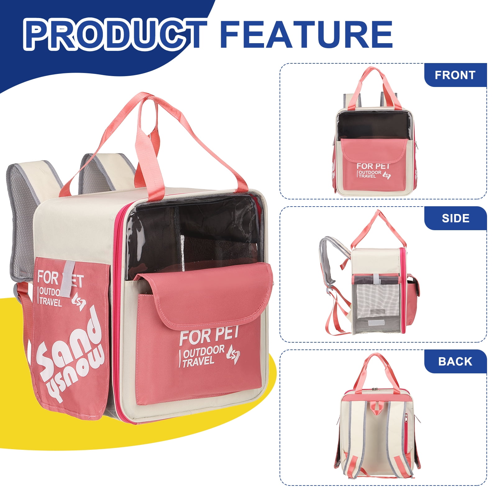 Uxcell Pet Backpack Carrier, Portable and Ventilated, Oxford Cloth, Dogs Cats and Small Animals Travel Bag 13.39", (Pink, 1 Pcs), Intended for Hiking / Camping / Traveling
