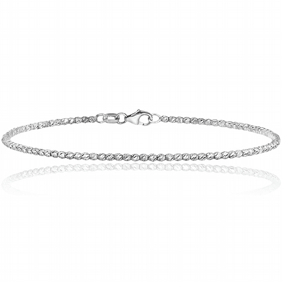 14K Solid White Gold Beaded Ball Chain Bracelet