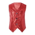 thumbnail image 4 of Aislor Kids Girls Sequined Vest Jacket Waistcoat Button Closure for Hip-Hop Jazz Dance Stage Performance Red 17-18, 4 of 7