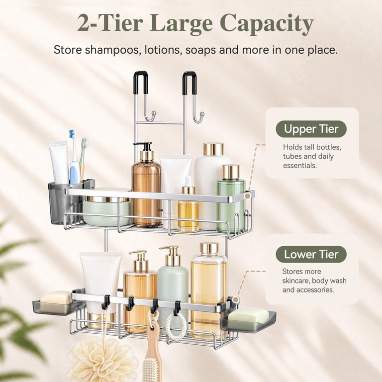 TINANA Over-The-Door Shower Caddy, Stainless Steel, Silver photo 3