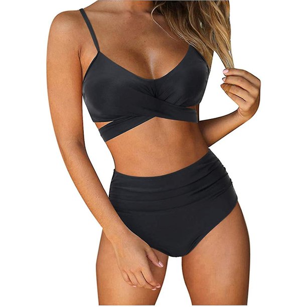Conjunto de traje de baño con almohadilla push-up para mujer, traje de baño Sexy con estampado liso, ropa de playa