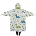thumbnail image 2 of Oversized Wearable Blanket Hoodie,LightBeige Cartoon Dinosaurs Plants Pattern Sherpa Blanket Hoodie with Super Pockets,Super Warm Fuzzy Pullover for Women & Men, 2 of 6