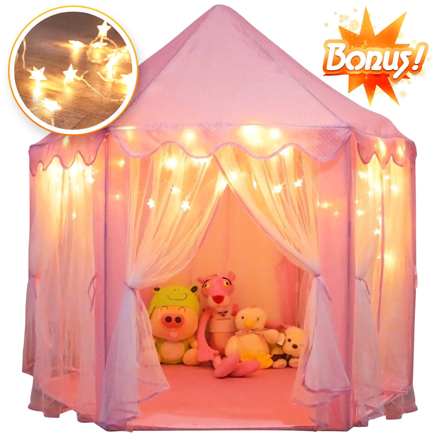 Princess Castle Play Tent Large Star Lights Little Girls Playhouse Toy Indoor 