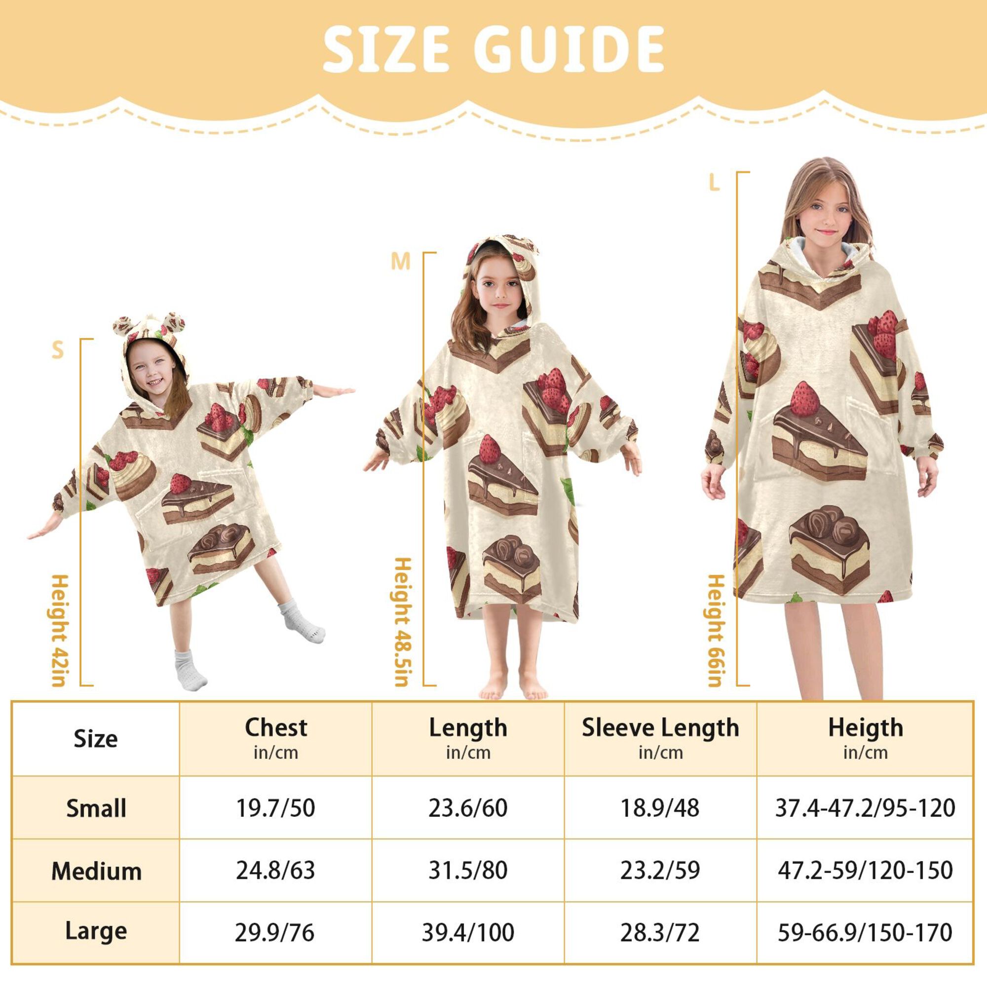FORMRS Wearable Blanket Hoodie with Sleeves for Kids Cozy Flannel Sweatshirt, Strawberry Cake
