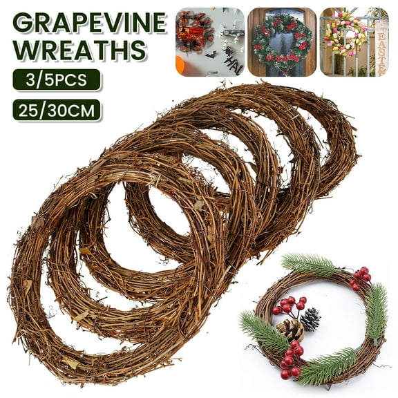 MesaSe Natural Grapevine Wreath 25/30cm Diameter Retro Christmas Rattan Wreath Rings Braided Wreath Crafts for Door Wall Garden Wedding Halloween Holiday Decoration