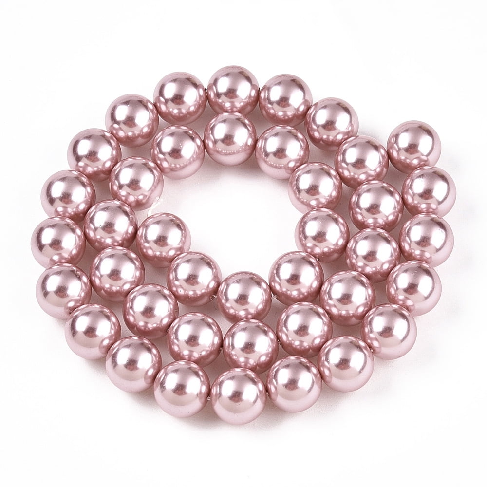 Glass Pearl Beads Strands Round Pearl Pink 10mm Hole: 0.6mm 43pcs/strand 16.18''(41.1cm)