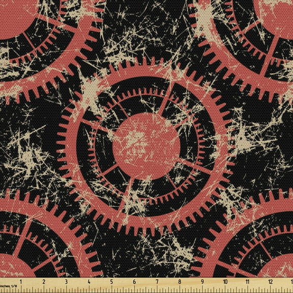 Ambesonne Steampunk Fabric by the Yard Upholstery, Grungy Geometric, 1 Yard, Dark Coral Beige