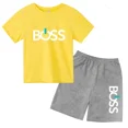 thumbnail image 3 of Conjunto de 2 piezas de camiseta de manga corta y pantalones cortos con estampado de letras de marca de verano, traje deportivo informal para niños y niñas, conjunto de moda para niños, 3 of 5