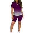 thumbnail image 4 of Summer 2pcs Outfits for Women Short Sleeve T-Shirts Bodycon Pants Shorts Set Gradient Color Tracksuit Sportwear, 4 of 9