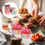 Omeite Baking mold cake base color printed muffin cup (01 coffee color + 06 red and white love + 07 coffee pot + 09 color strip + 10 rainbow color 100 each) 500pcs
