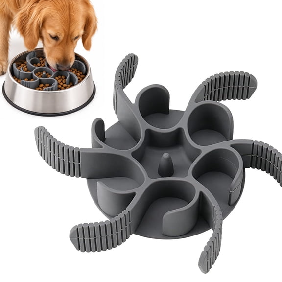 Slow Feeder Dog Bowls Insert [Octopus Suction Cups] Super Firm Slow Eating Dog Bowl [Cuttable] for Large Breed and Medium Size Dog Compatible with Regular and Elevated Dog Bowls (Turbine)
