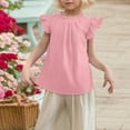 thumbnail image 6 of Krdevn Solid Color Ruffled Short Sleeve Casual Cute Girl Ruffled Neck Pleated Texture Shirt,13-14 Years, 6 of 7