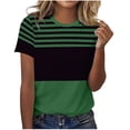 thumbnail image 2 of Blmnix Pullover Women's Blouses Striped Shirt Cotton Tshirts Blouses Short Sleeve Green Crew Neck Summer Tops for Women,M, 2 of 6
