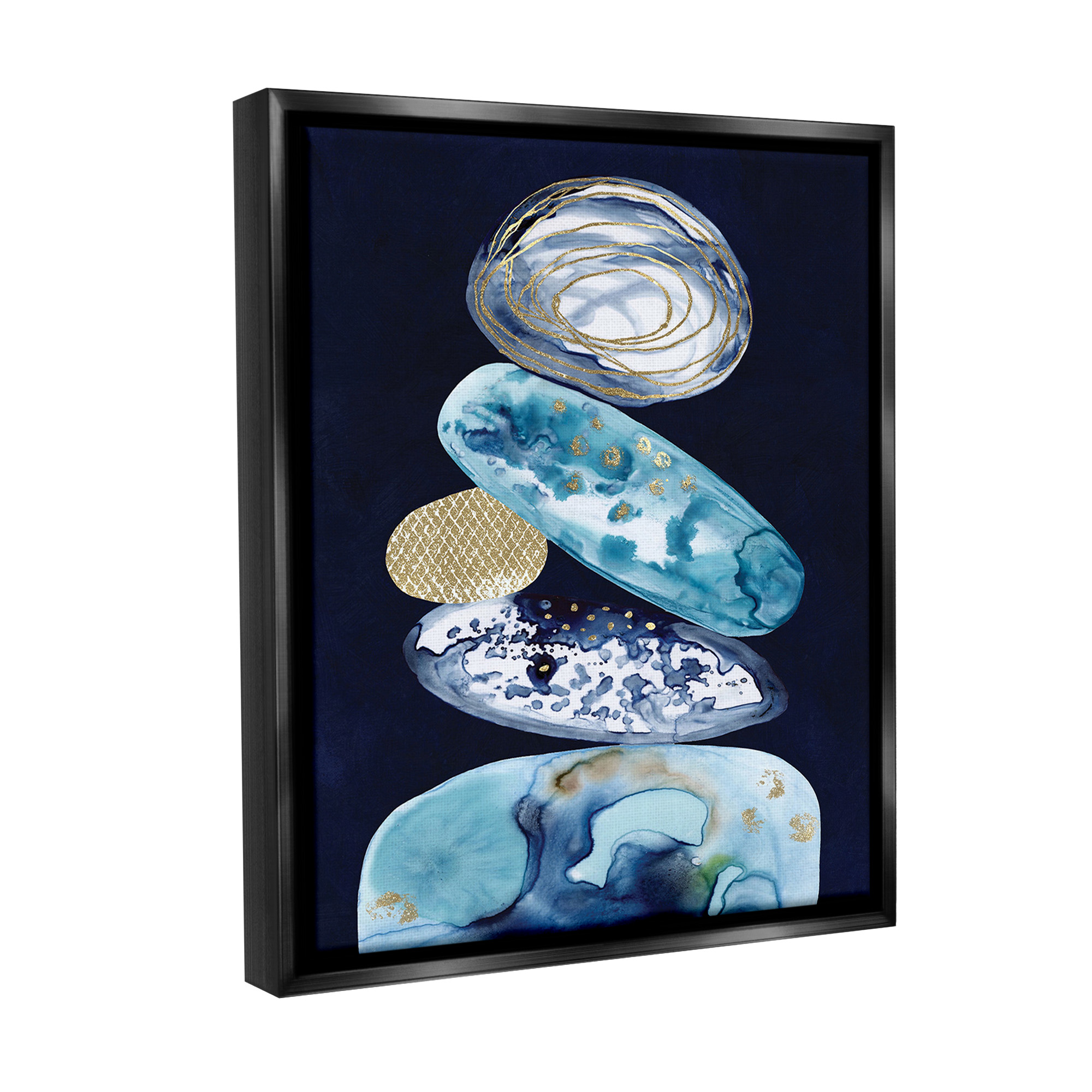 Stupell Industries Patterned Stacked Pebbles Landscape Painting Black Floater Framed Canvas Art Print Wall Art, 25 x 31