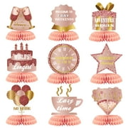 9Pcs Happy Retirement CORNET Decorations Table Honeycomb Centerpieces Party Supplies Pink Rose Gold Retirement Adventure Awaits Sign for Men Retired Decor Goodbye Retirement Signs