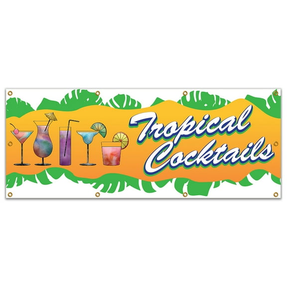 SignMission B-96 Tropical Cocktails19 96 in. Tropical Cocktails Banner with Concession Stand Food Truck Single Sided