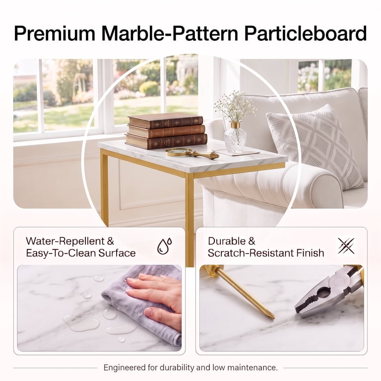 CHITOOMA C Shaped End Table, Adjustable Side Table, Marble Finish